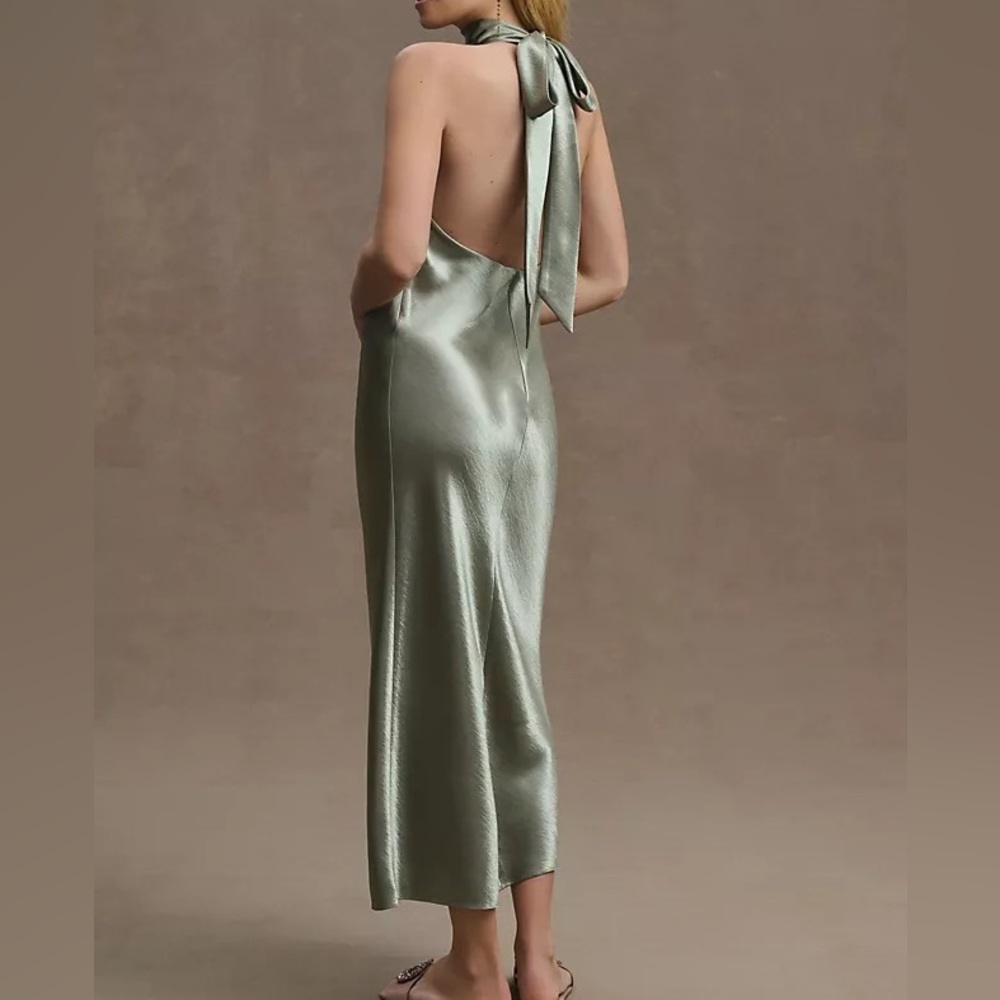 Sachin & Babi Sadie Halter Tie-Neck Hammered Satin Gown